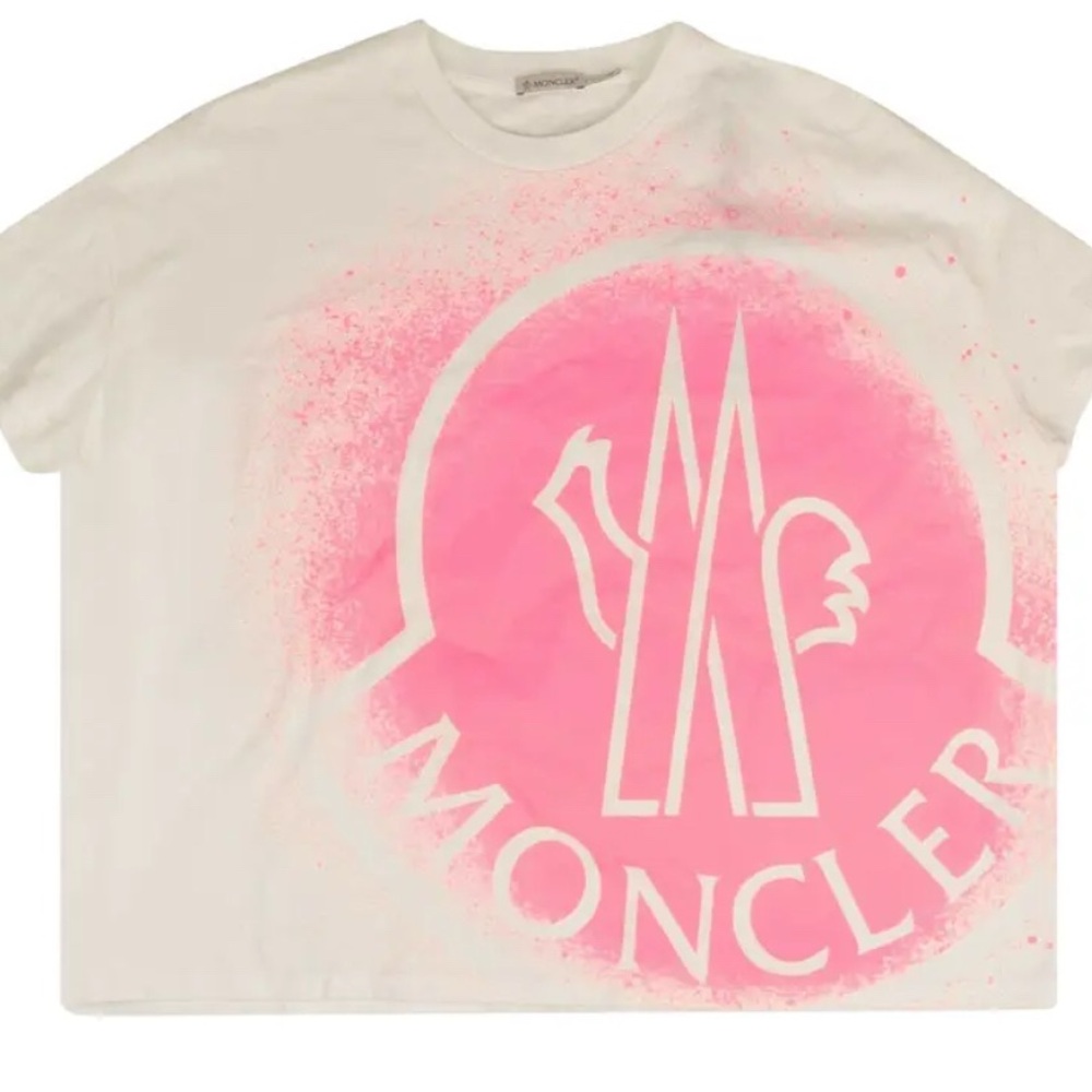 Moncler Short Sleeve Spray Paint Pink and White Tee Top XS